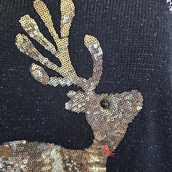KAREN SCOTT Christmas Whimsy Sweater Black w/ Speckles & Sequin Reindeer Size L - Picture 7 of 12